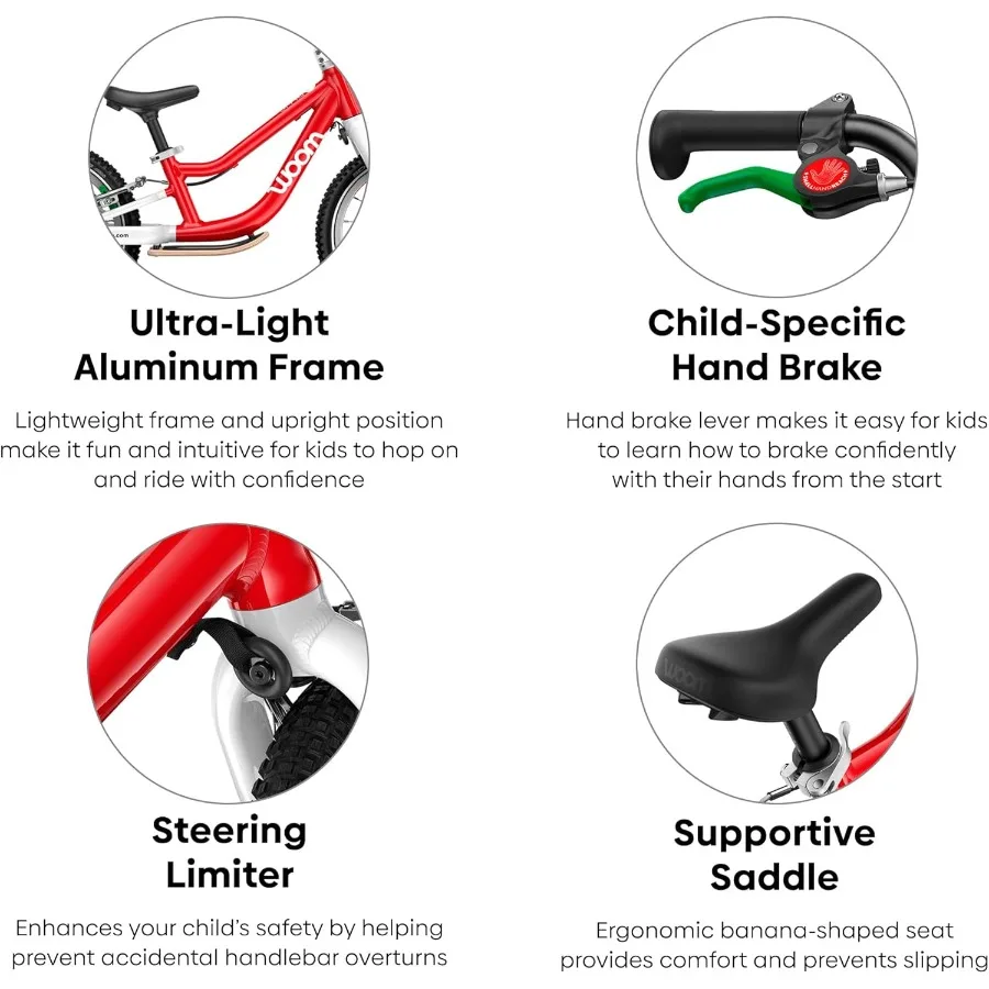 3歳から4.5歳向けのバランスバイク、14インチ軽量バイク、ハンドブレーキとステアリングリミッター付き、幼児の男の子と女の子向け