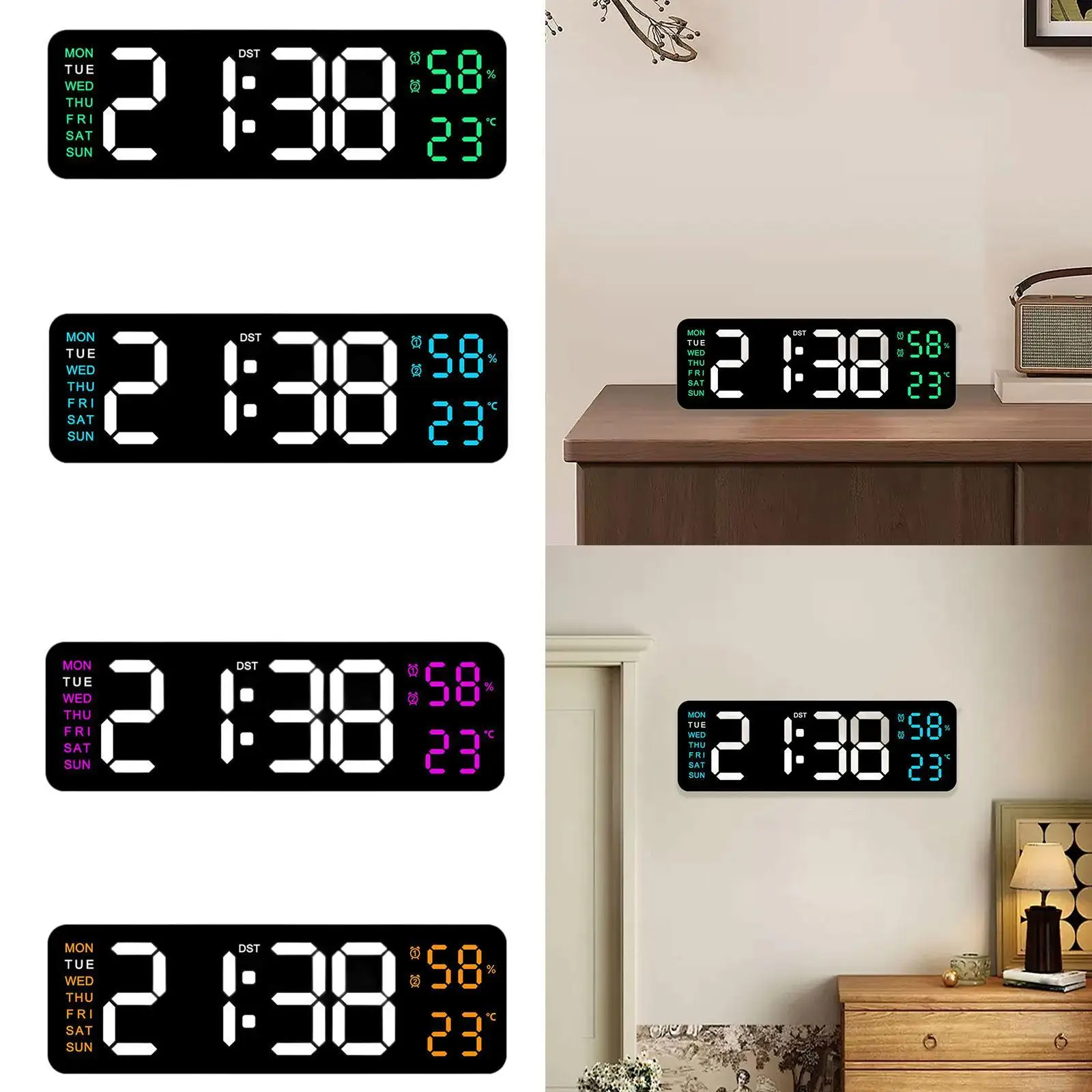 Digital Alarm Clock Adjustable Brightness °C/°F LED Display Temperature Humidity for Bedroom Dorm Classroom Living Room Office