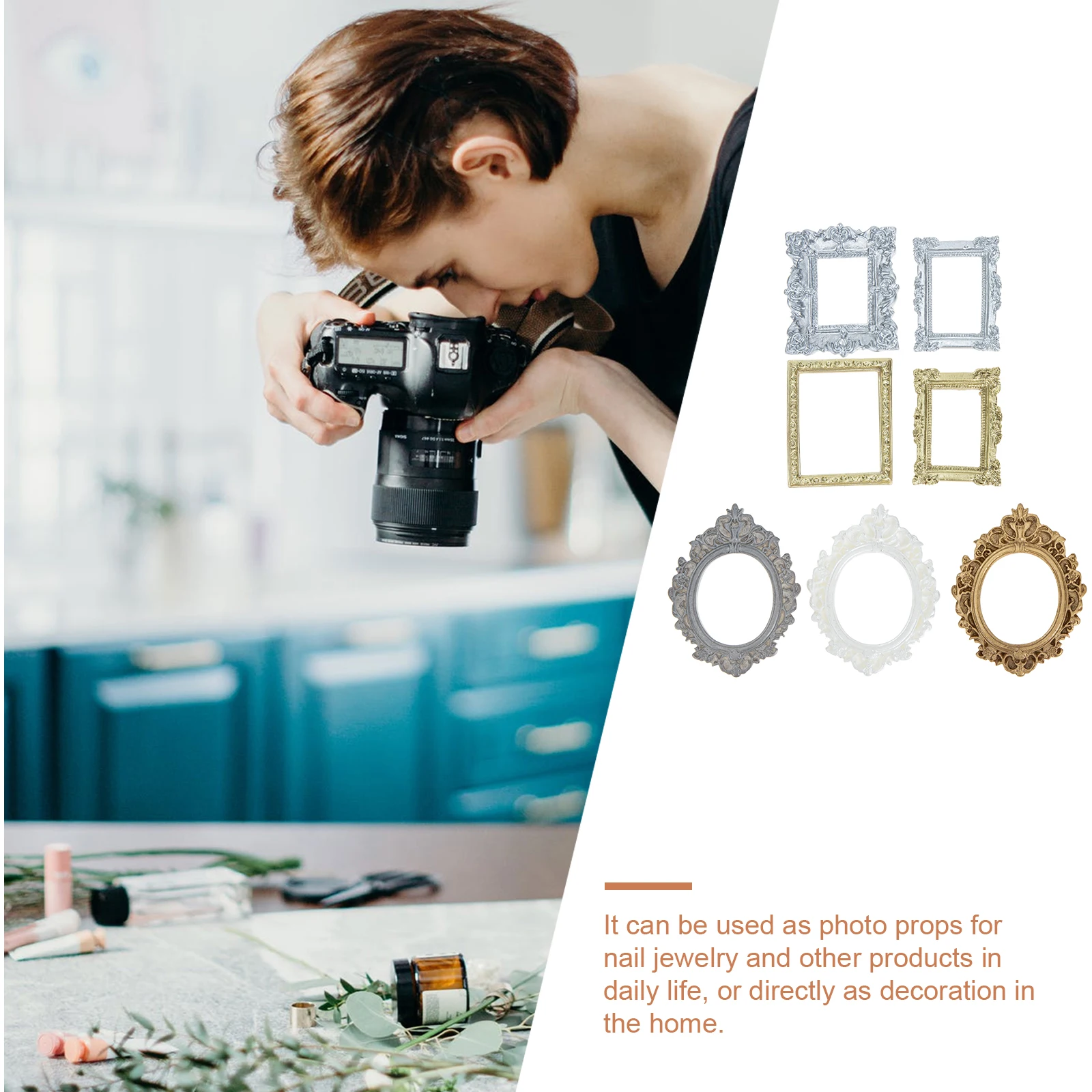 

7pcs Retro Photo Frame Decoration Resin Mini Frames Vintage Style Nail Art Props Home Decorative naments Delicate Size