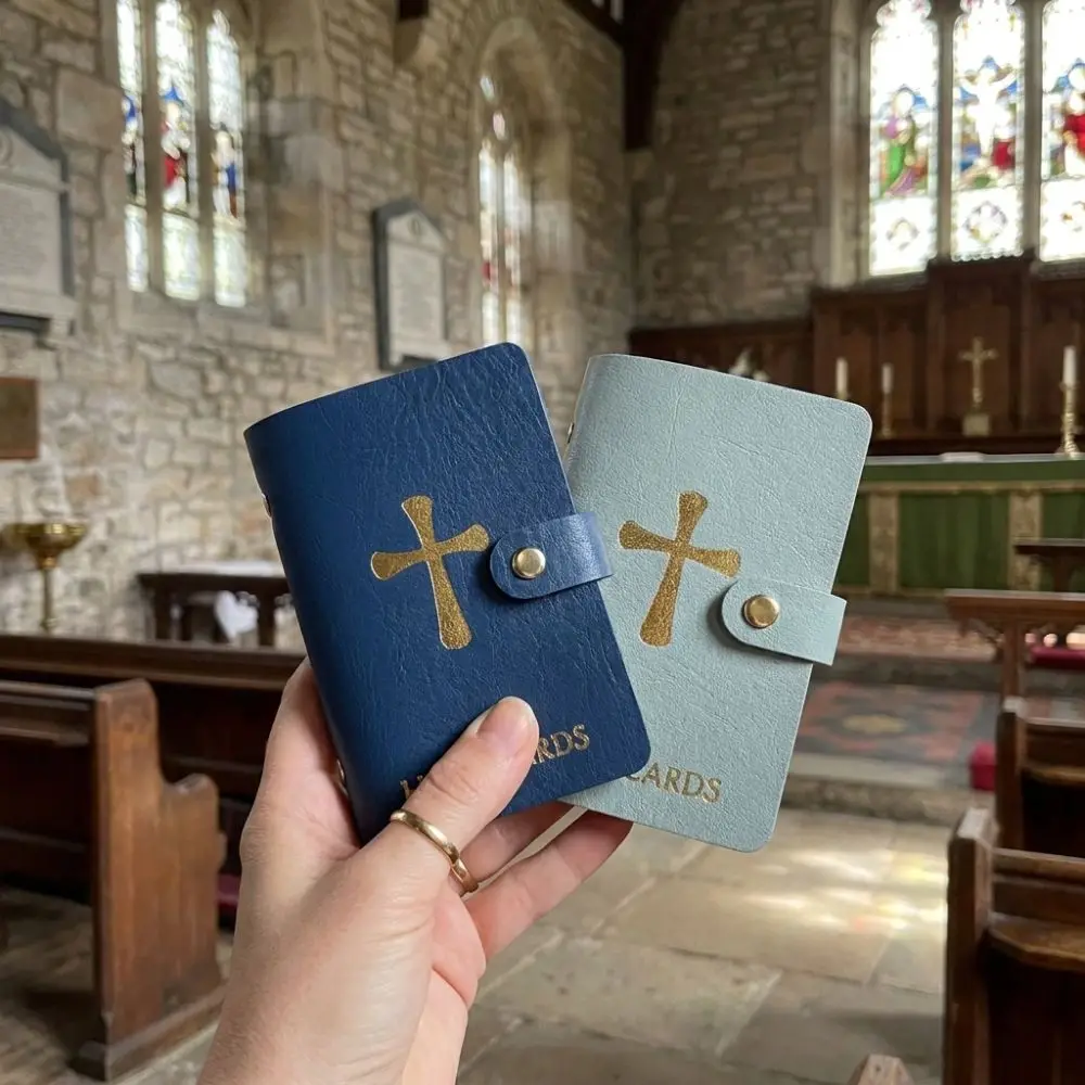 PU Leather Prayer Card Holder 40 Slots Waterproof Mini Saints Cards Wallet Snap Closure Large Capacity Prayer Card Organizer