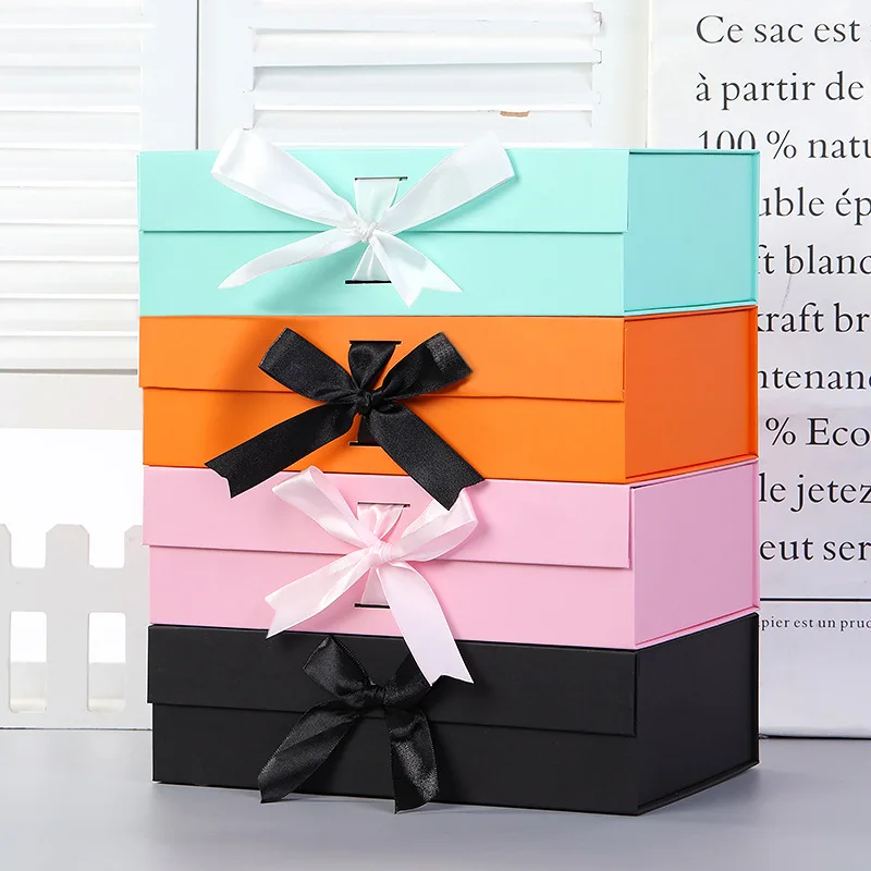 

30Pcs/Lot 27x19x8cm Large Foldable Hard Gift Box With Ribbon Magnetic Closure Lid Favor Boxes Children's Shoes Storage Box