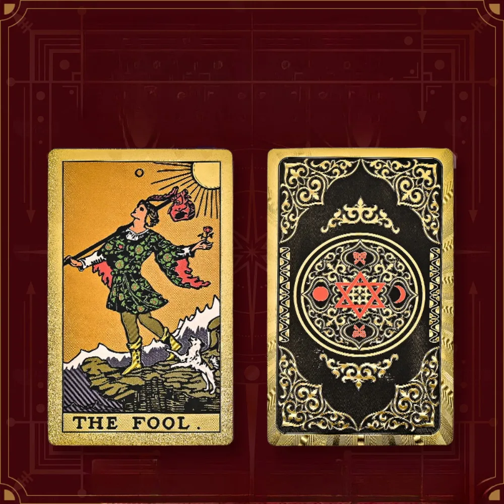Zwart goud Hexagram Rider goudfolie Tarot Deck – 78 stuks waterdichte krasbestendige tarotkaarten in stijve geschenkdoos 12 * 7 cm