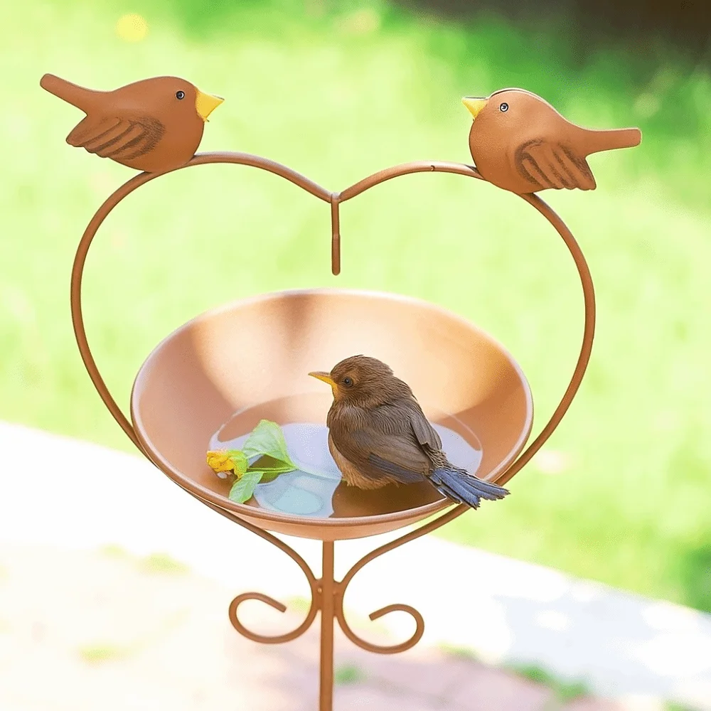

Bird Raising Tool Iron Bird Feeder Ground Plugin Decorative Multi Functional Bird Bathtub Retro Bird Feeding Dish Outdoor