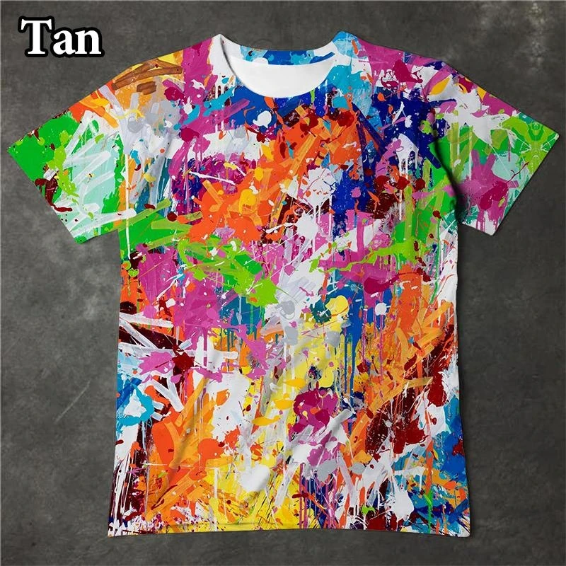 Fun Splash Ink 3D Printing Colorful Men's Women's Fashion T-shirt Personality Street Short-sleeved Top