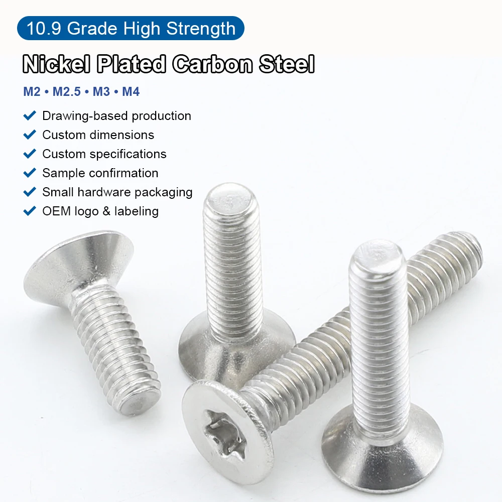 NINDEJIN Torx Flat Countersunk Head Machine Screw M1.4 M1.6 M2 M2.5 M3 M4 M5 M6 M8 Nickel Plated Star Six-Lobe Drive Screw