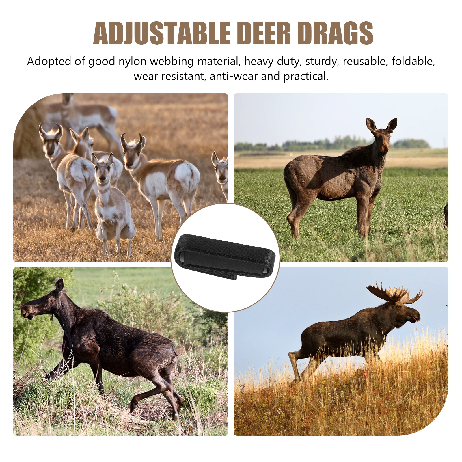 

Heavy Duty Deer Drag Strap Reusable Nylon Belt Sturdy Outdoor Carry Gear Foldable Wear Resistant For Deer Hunting Comfortable