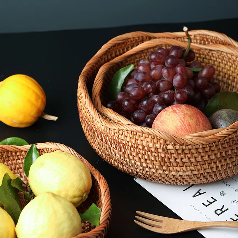 

1pc Rattan Storage Basket Wicker Containers for Fruit Snacks Candy Light Weight Food Basket Kitchen Bar Storage Solution