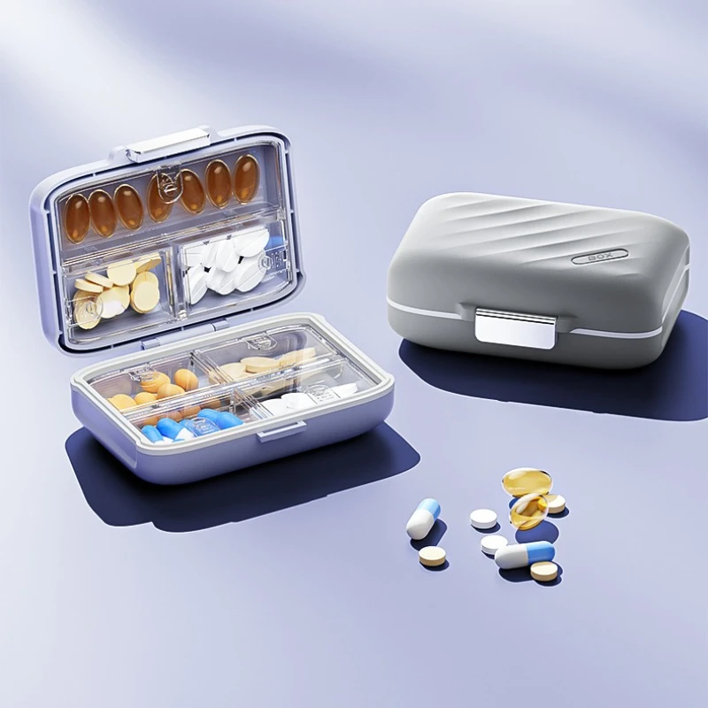 صندوق حبوب منع الحمل مختوم مزدوج الطبقات، صندوق تخزين حبوب صغير محمول، علبة حبوب السفر، حاوية الطب اليومي