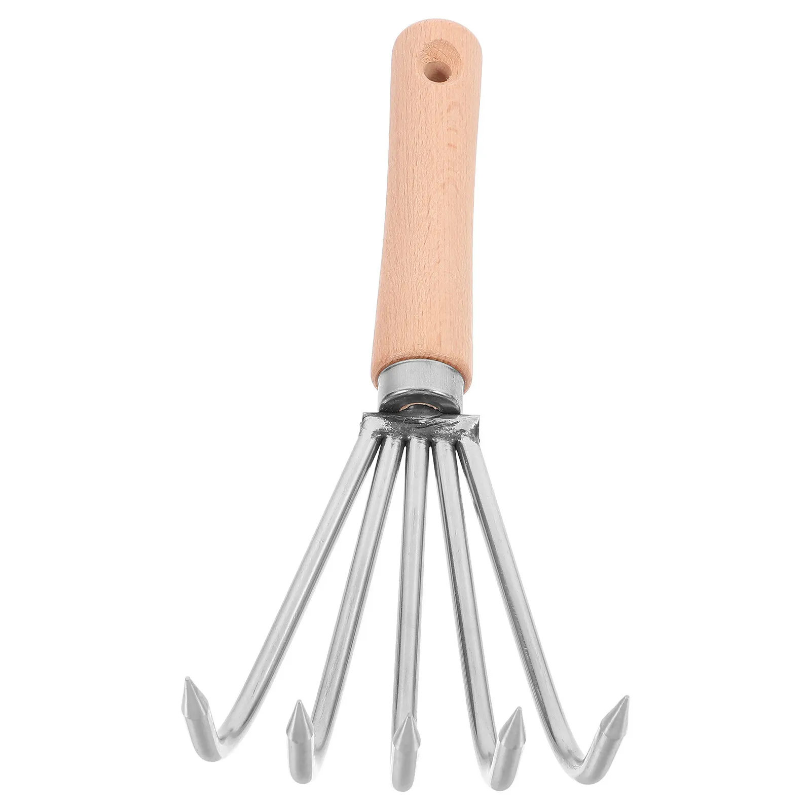 

Compact Garden Rake Stainless Steel Small Hand Rake Wood Handle for Soil Aeration Weeding Planting Fine Tines Heavy Duty Rust