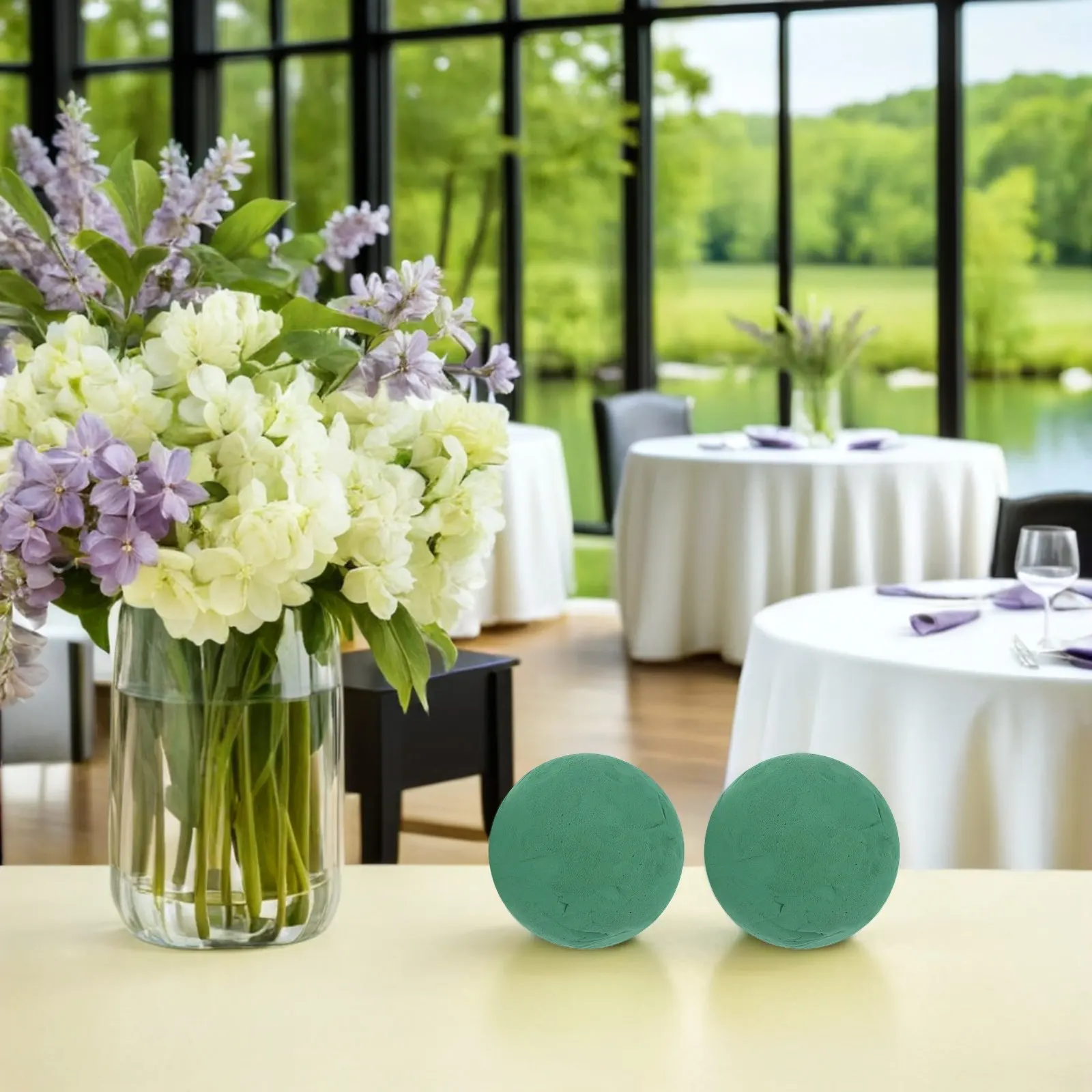 

4Pcs Green Round Floral Foam Spheres Flower Arrangement Supply for Weddings Home Decor Artificial Flowers Fresh Stems Floral