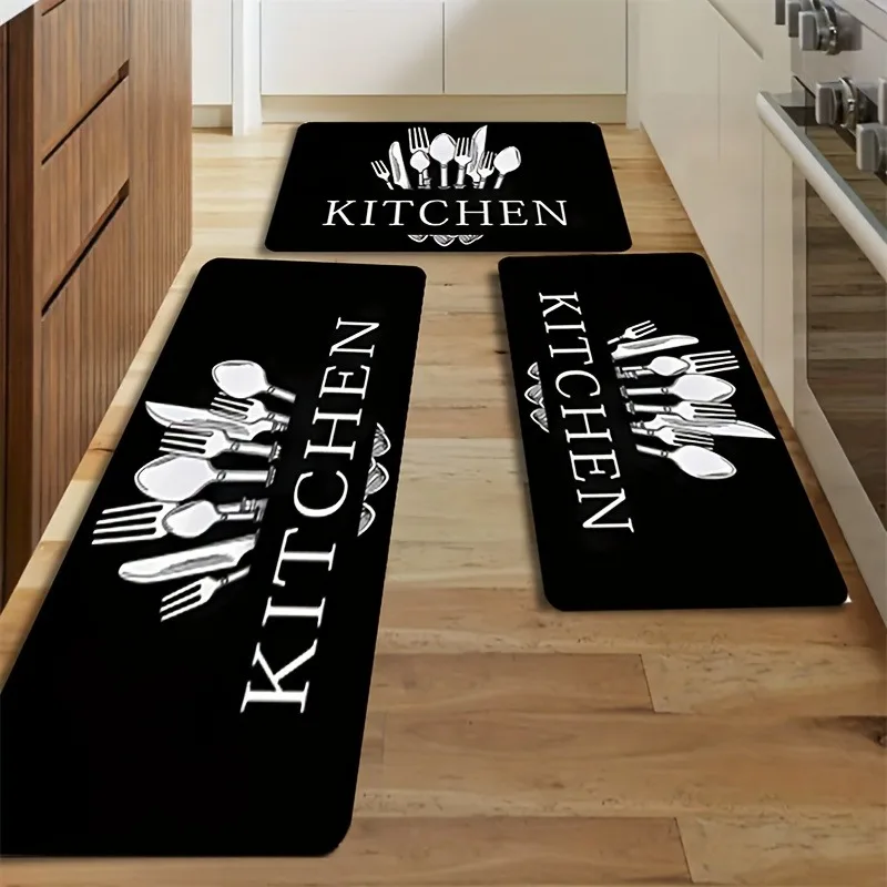 Tapis de sol noir pour cuisine, salle de bain, salon, chambre à coucher, tapis d'entrée, lavable, antidérapant, décoration de chambre, 1 pièce