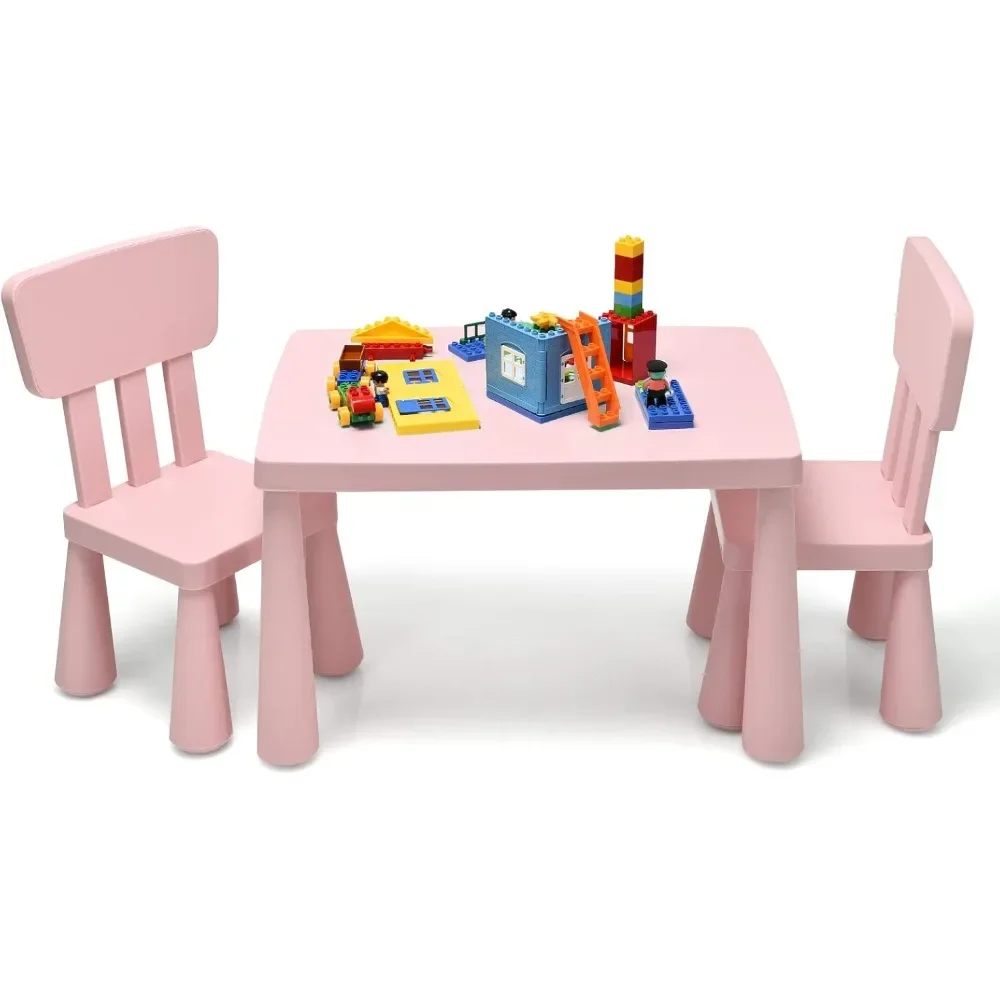 Kids Table and Chair Set For Toddler, 3 Piece Plastic Children Activity Table for Reading, Drawing, Snack Time, Arts Crafts