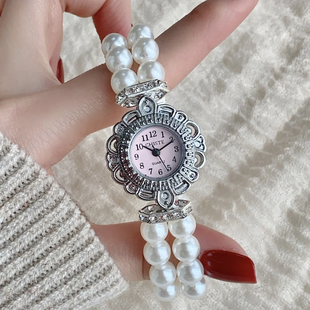 Women Watch Pearl String Strap Bracelet Jewelry Wrist Watch Fashion Simple Style Quartz Wristwatch Female Clock