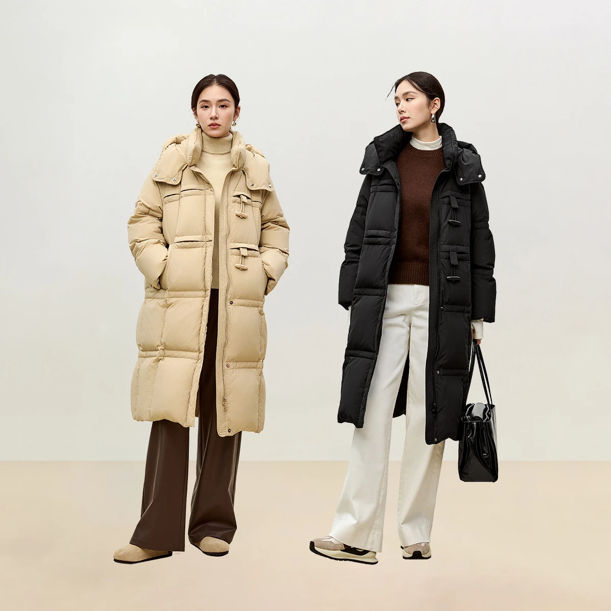 SENTUBILA フード付きダウンジャケット レディース 2025 冬 ルーズフィット ロングダウンコート ソリッド カジュアル シンプル 通勤 女性 アウター W44Y56083