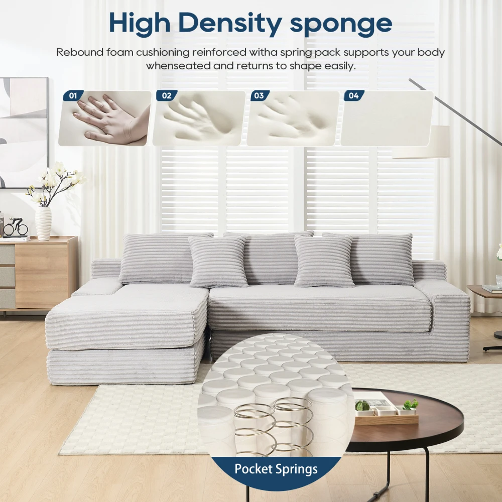 

L-Shaped Sectional Couches for Living Room with Memory Foam & Steel Frame - No Assembly Convertible Sofa Bed, Modular Couch