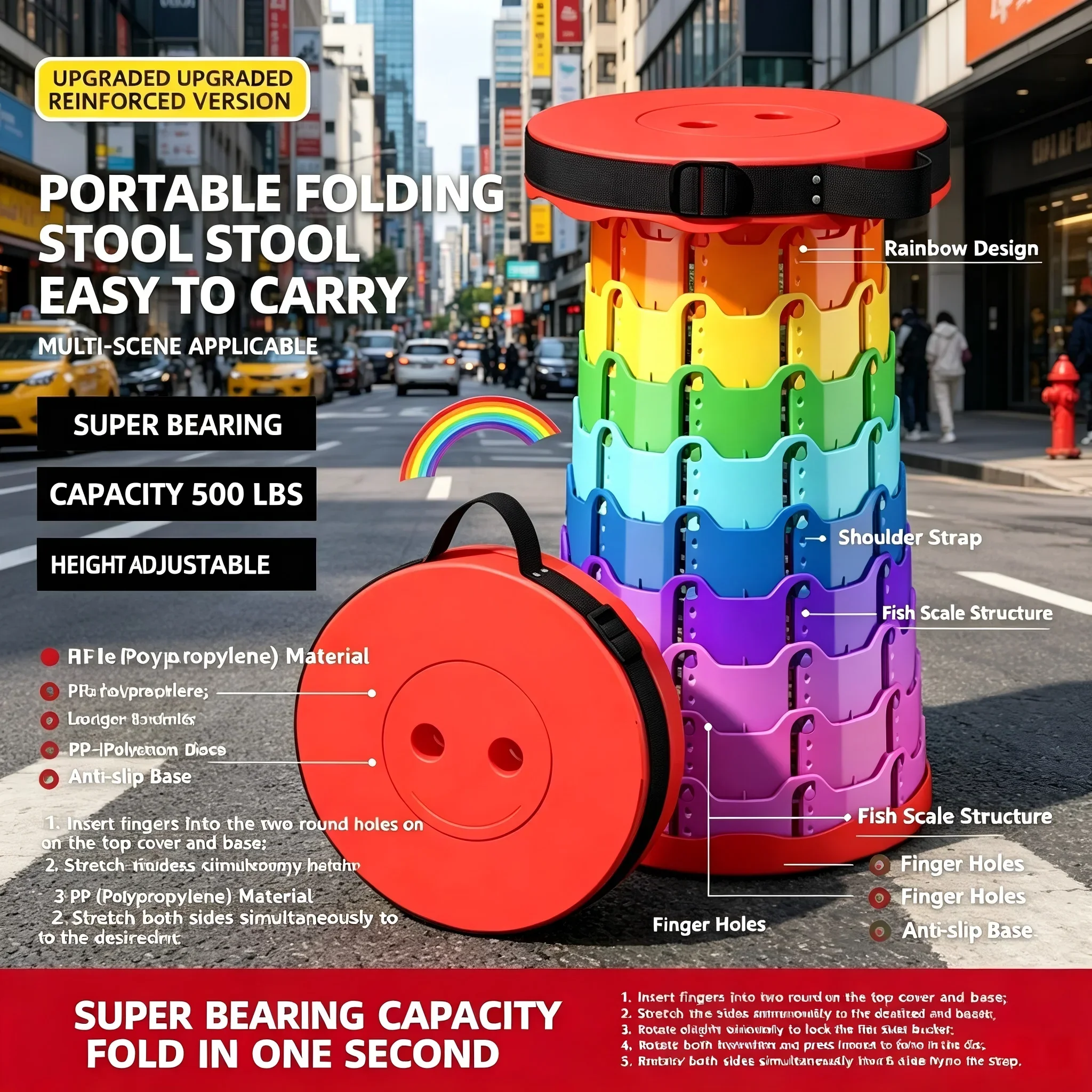 Portable Folding Telescopic Stool Household Beach Camping Travel Plastic Chair Outdoor Camping Subway Queuing Fishing Chair