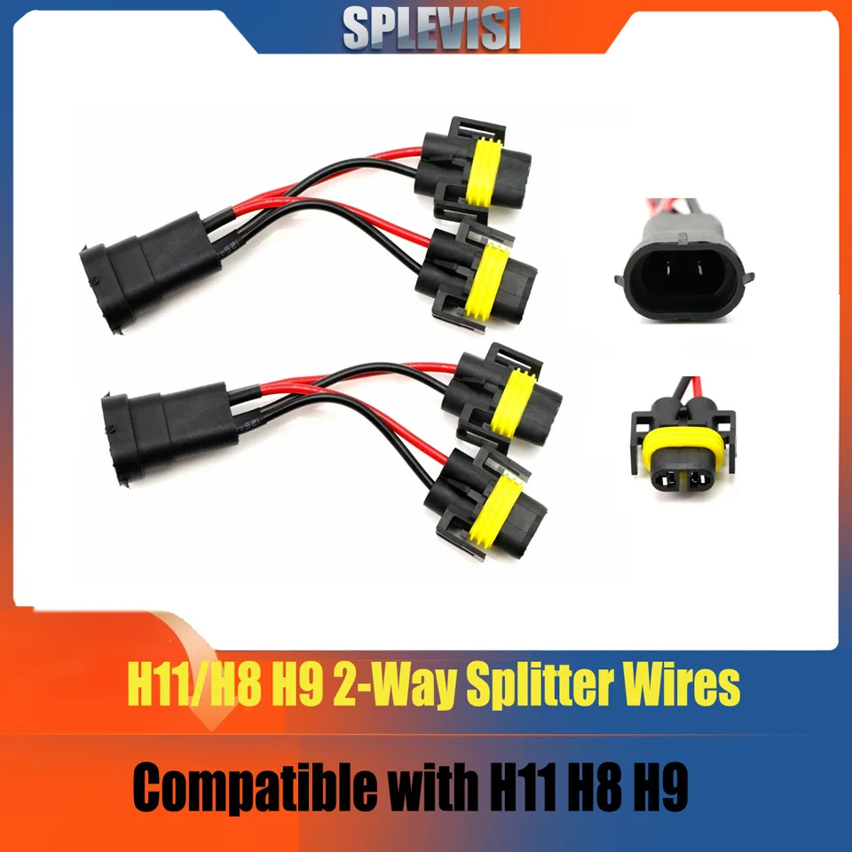 

H11/H8/H9/711 2-Way Splitter Wires For Headlight/High Beam Quad/Dual Projectors
