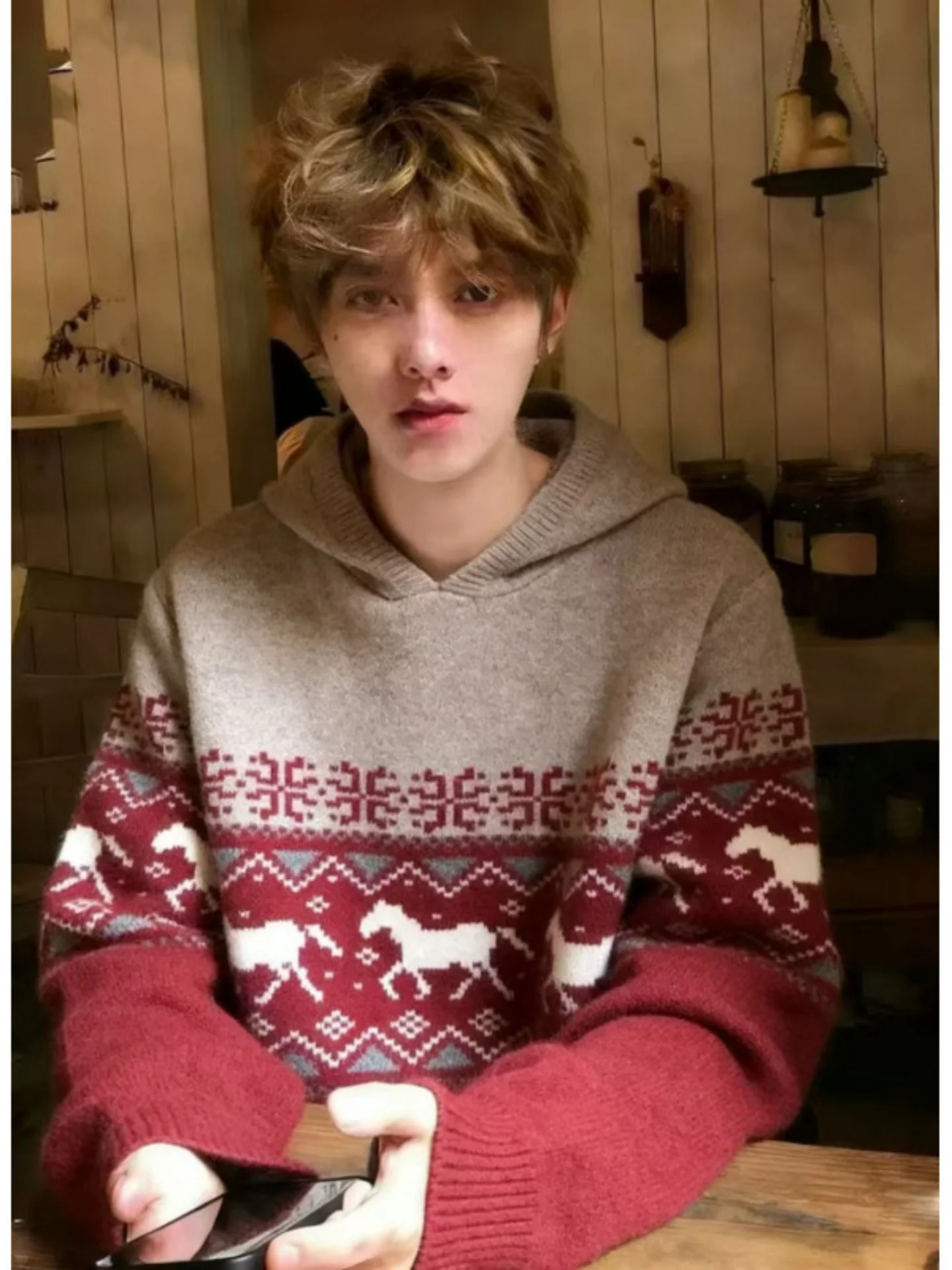 

Cisas New Year Cisas Island Men's Lazy Sle Loose Hoodie Knitted Sweater Winter Retro Sle Men's Faion Outerwear