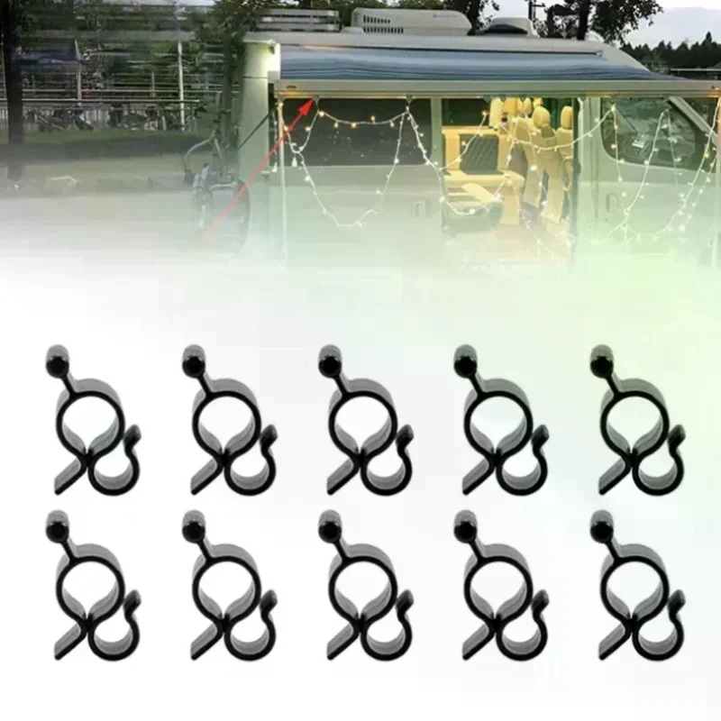 Universal 10Pcs Camping Awning Hook Clips – Multi-Use Rope Clamp for Tent String Light, Heavy-Duty Durable RV Caravan Hanger