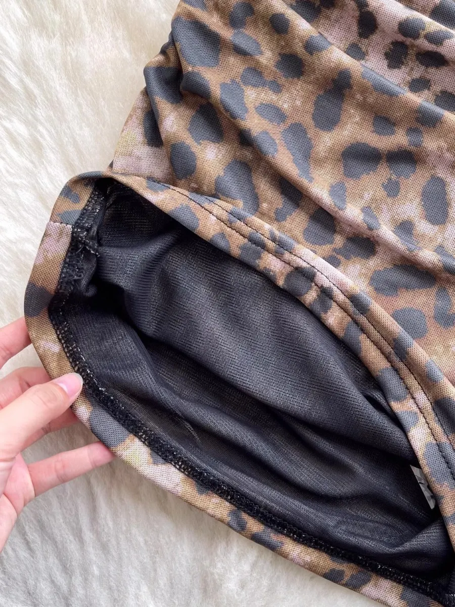 Foamlina halter amarrar leopardo impressão vestido feminino sexy quente menina recorte sem mangas cintura cinched bodycon mini night club vestido