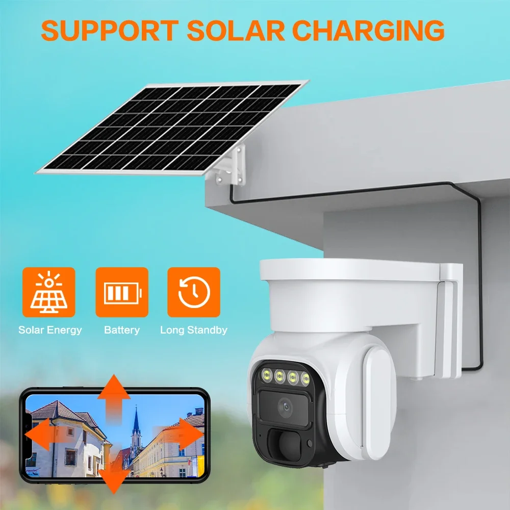 5MP HD Solar Power Energy 4G Sim Card Wireless Camera PIR Detection Two Way Audio Rechargeable Battery 4G PTZ Security Camera