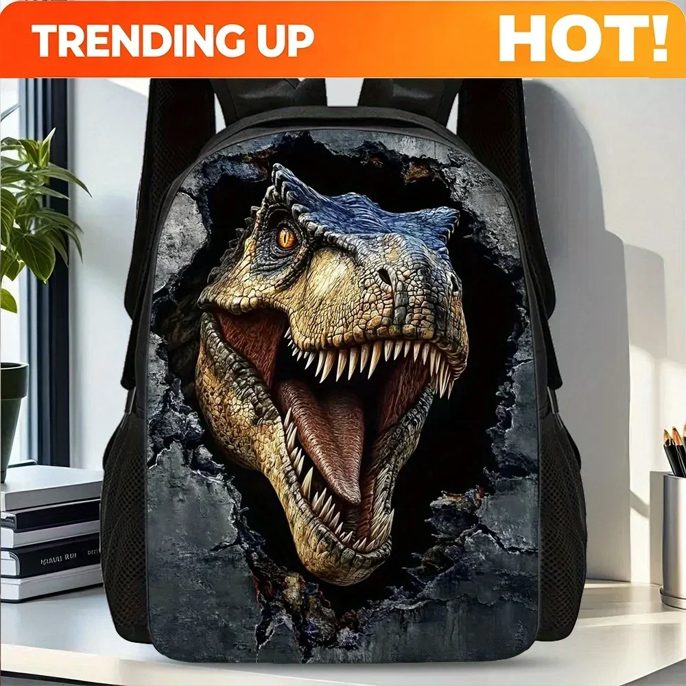 Custom Bag 1pc Of A Humorous Tyrannosaurus Rex That Breaks Through The Wall, A 2D Flat Backpack With A Large Capacity, Featuring