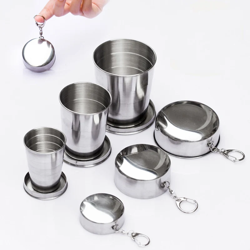 Supply Outdoor Portable Carry-On Water Cup Stainless Steel Folding Retractable Travel Small Water Cup Coffee Cup Camping Cup