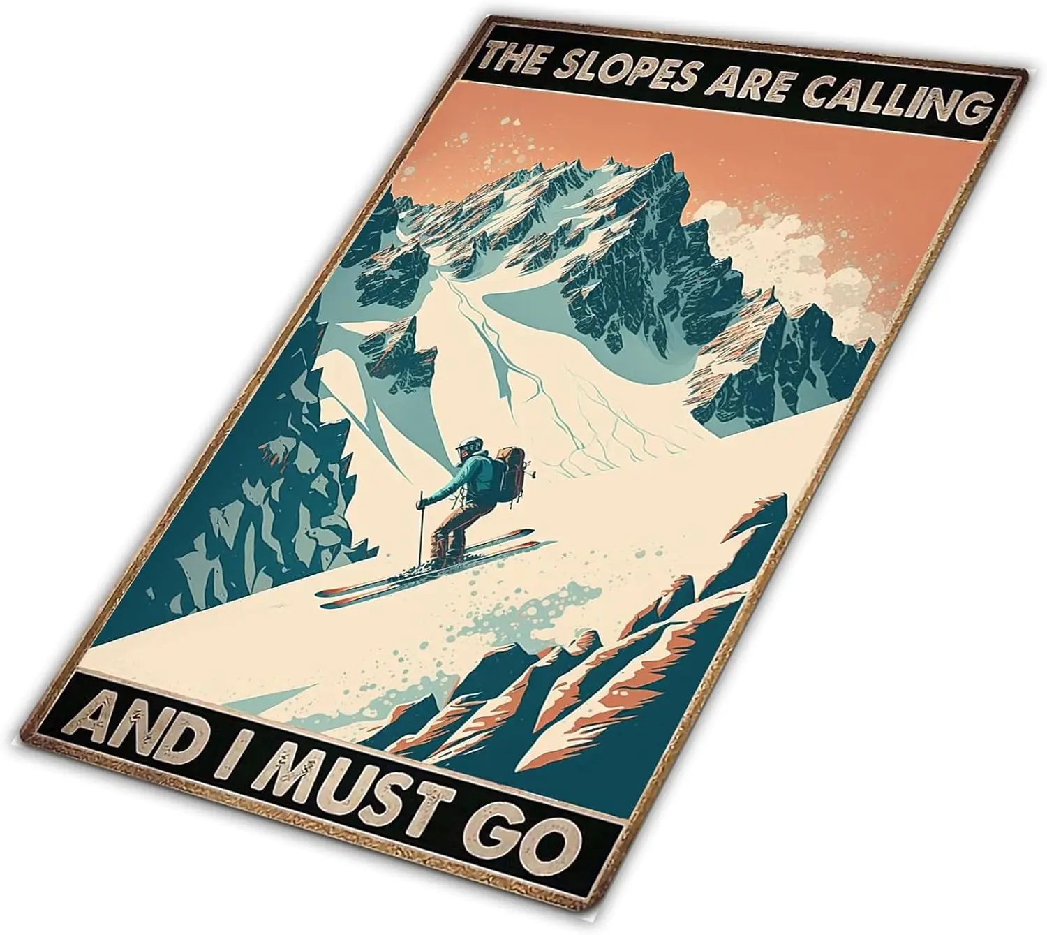 Ski Metal Tin Sign, Slopes are Calling Art Poster Outdoor Sports Retro Iron Painting Wall Decor Retro Ski Facility and Ski Snow