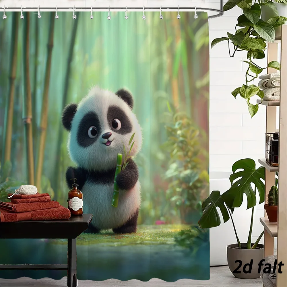 Cute Panda Shower Curtain Waterproof Bathroom Decor Jungle Forest Print Polyester Curtain Liner for Kids Novelty Shower
