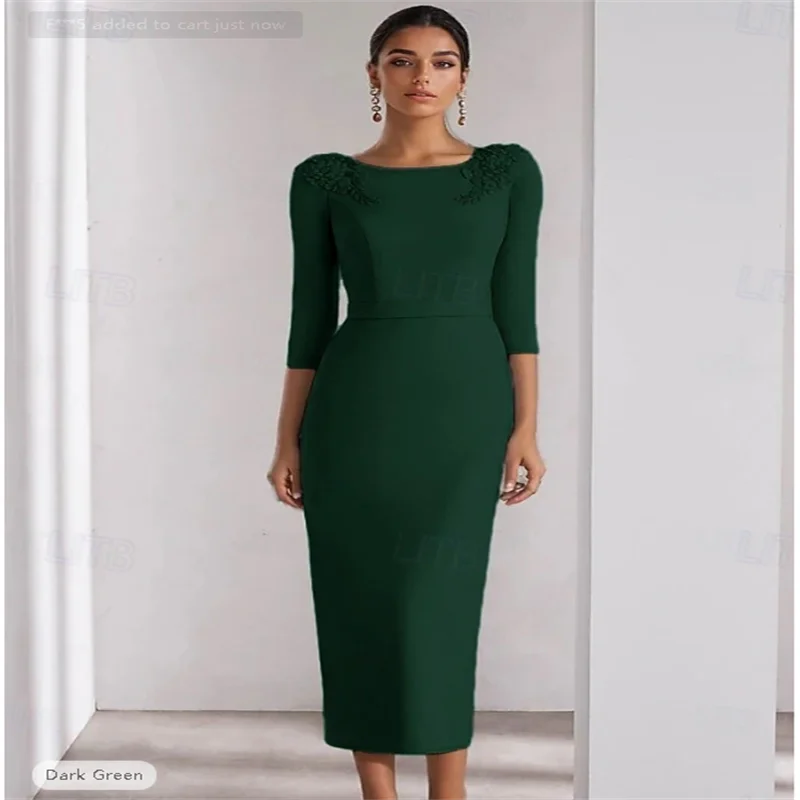 Sheath / Column Cocktail Dresses Elegant Dress Formal Wedding Ankle Length 3/4 Length Sleeve Crew Neck Stretch Crepe with Slit