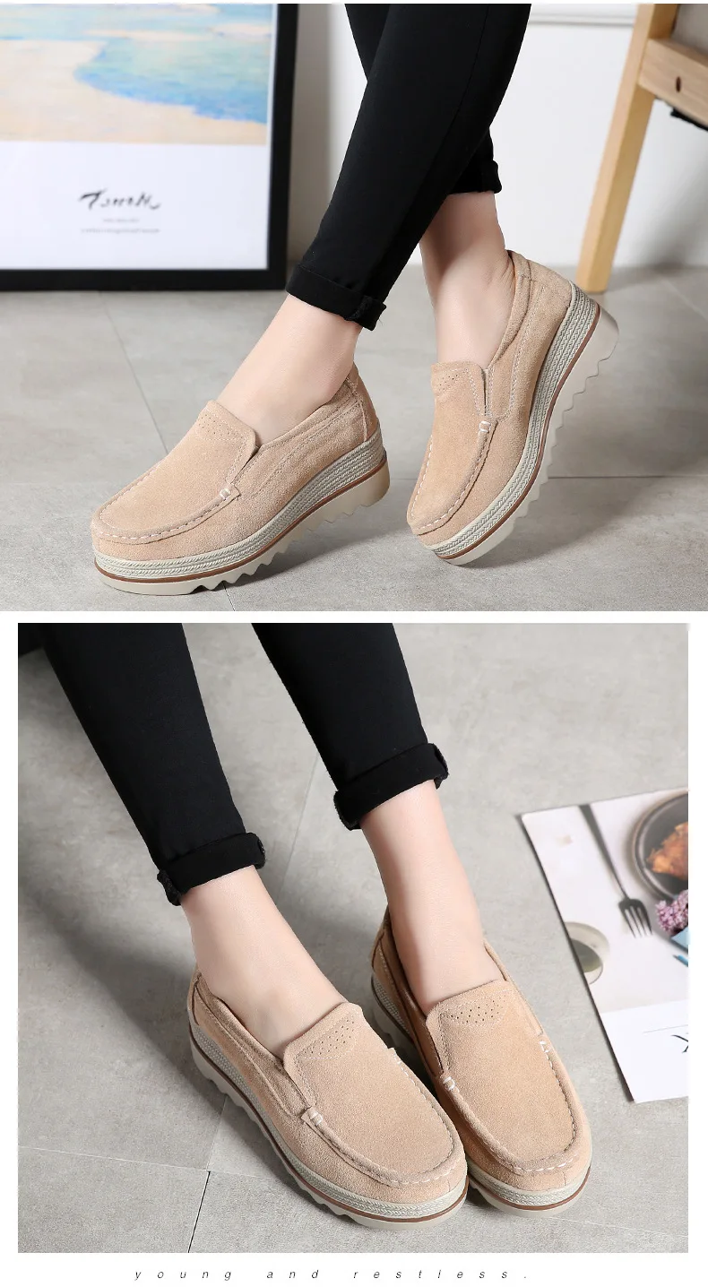 Mocassins Femme à Plateforme - Cuir Véritable, Talon 5 Cm, Semelle Antidérapante - Confort Parfait Pour Tous Les Jours - 4