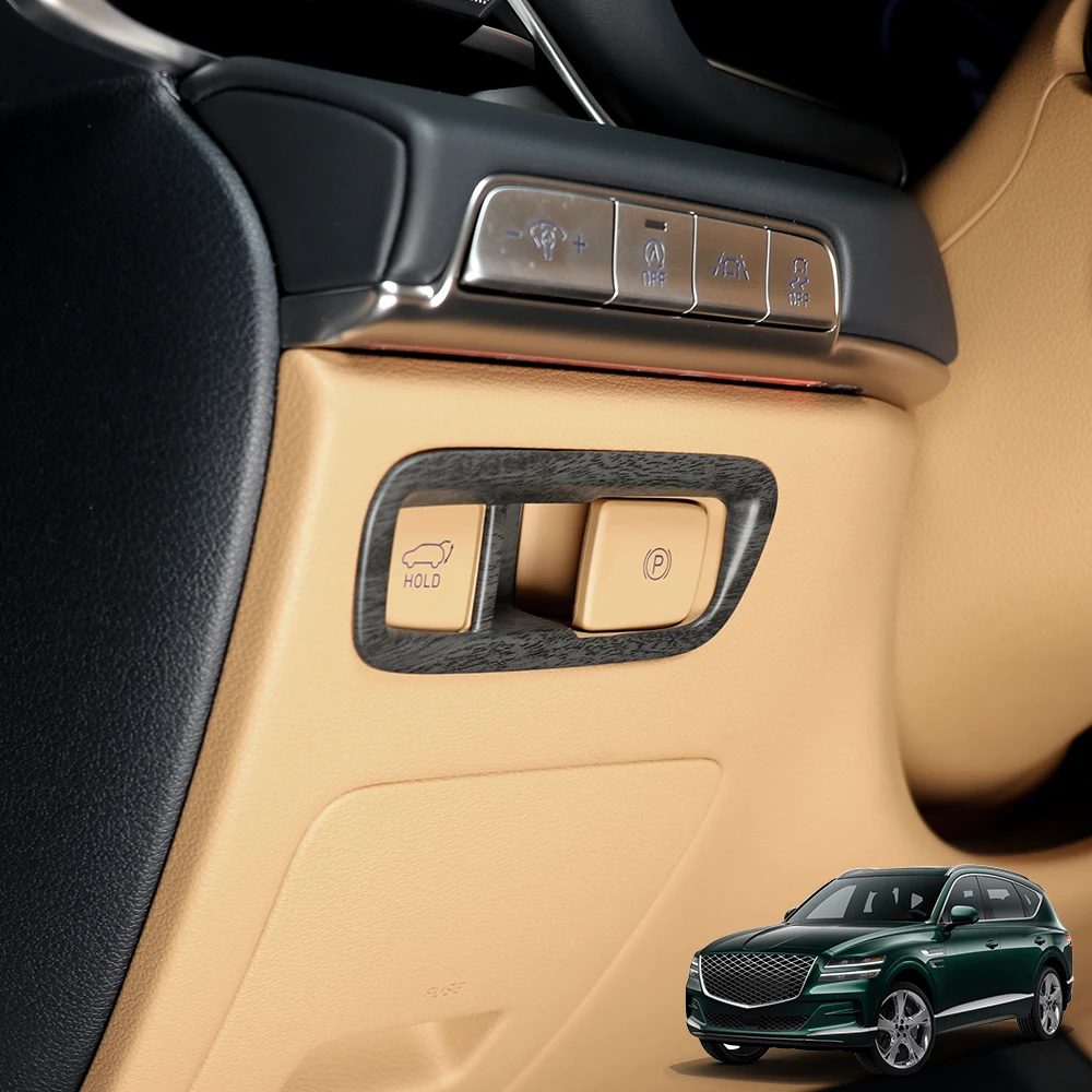 

For Genesis GV80 2021-2024 Car Accessories Wood Grain Auto Electronic Brake Button Control Panel Set Cover Trim Accessories LHD