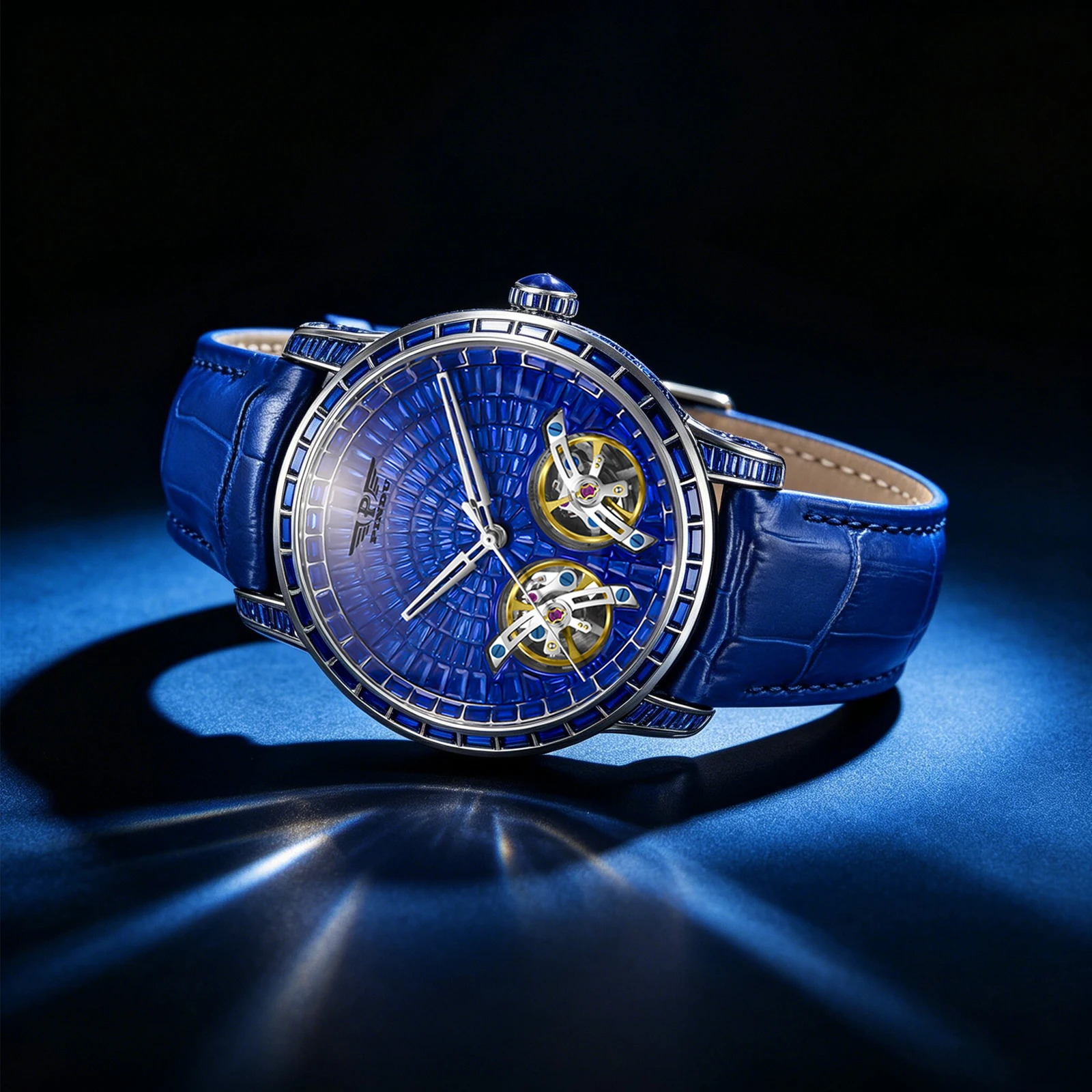 PINDU Design 2026 New Diamond Mechanical Watch Men Top Luxury Double Flying Wheel Watch Sapphire Glass Waterproof Watch Leather