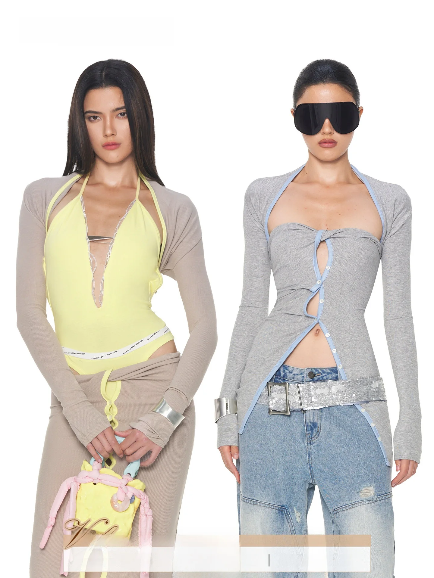 

NOLA Twisted Button Knitted Tube Dr Top Color Blo Slimming Faion Set High Waist Cotton V-Ne Long Sve T-irt