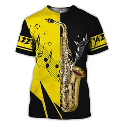 Saxophone Graphic 3D Print Summer Men's O-Neck T-shirt Casual Short Sleeve Oversized Pullover Fashion Streetwear Men Clothing