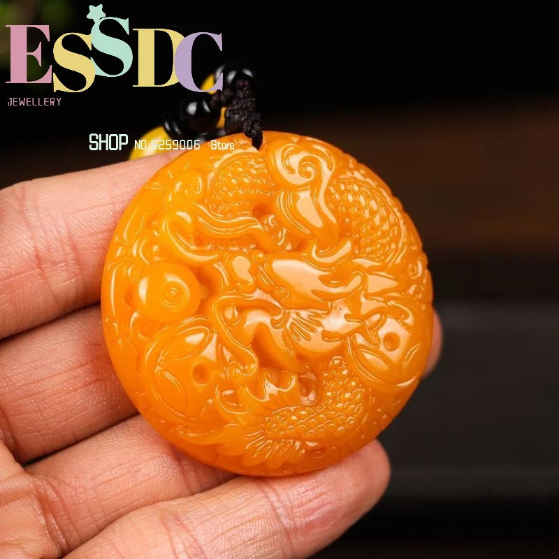 Exquisite jewelry Xinjiang Hotan Huanglong chicken oil yellow outer covering material dragon play beads jade pendant for men