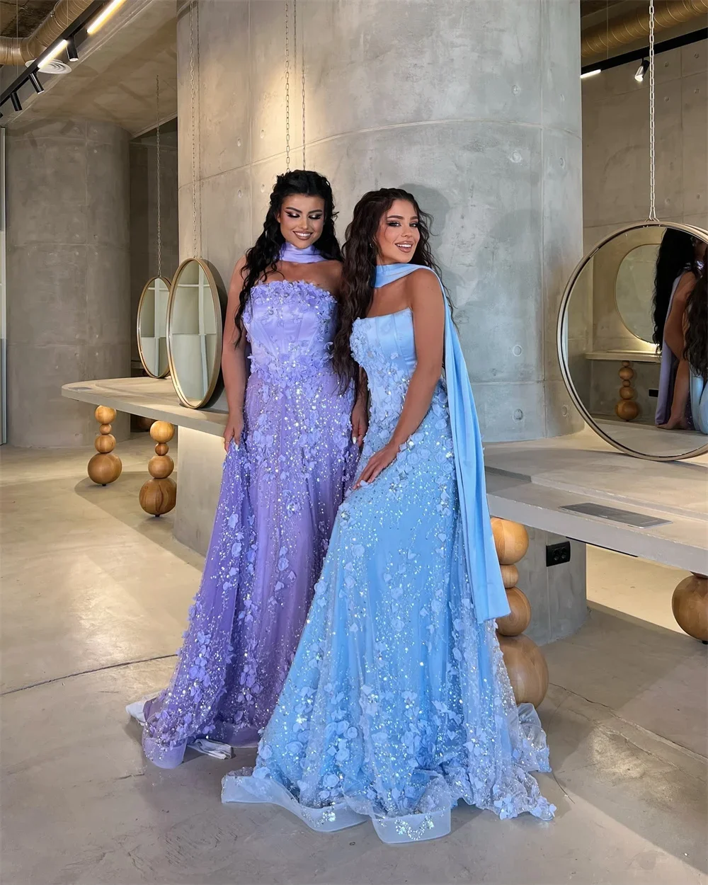 أنيقة قبالة الكتف ألف خط فساتين لحضور الحفلات الموسيقية ثلاثية الأبعاد زهرة الطابق طول فستان طويل بلا أكمام انفصال شال فستان حفلات الزفاف مخصص