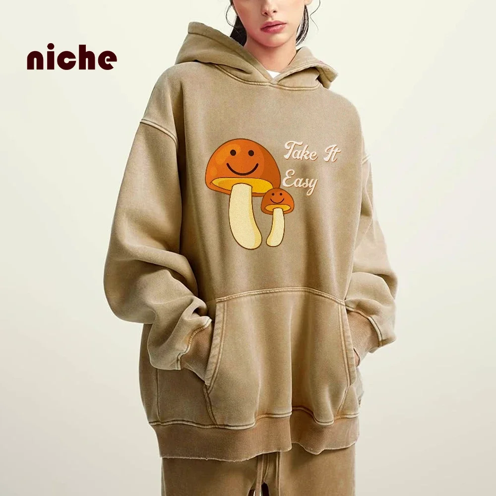 

Cotton High Quality Hoodie Cute Cartoon Mushroom Graphic Print Loose Shoulder Fashion Hooded Sweater Trendy New Sweatshirt