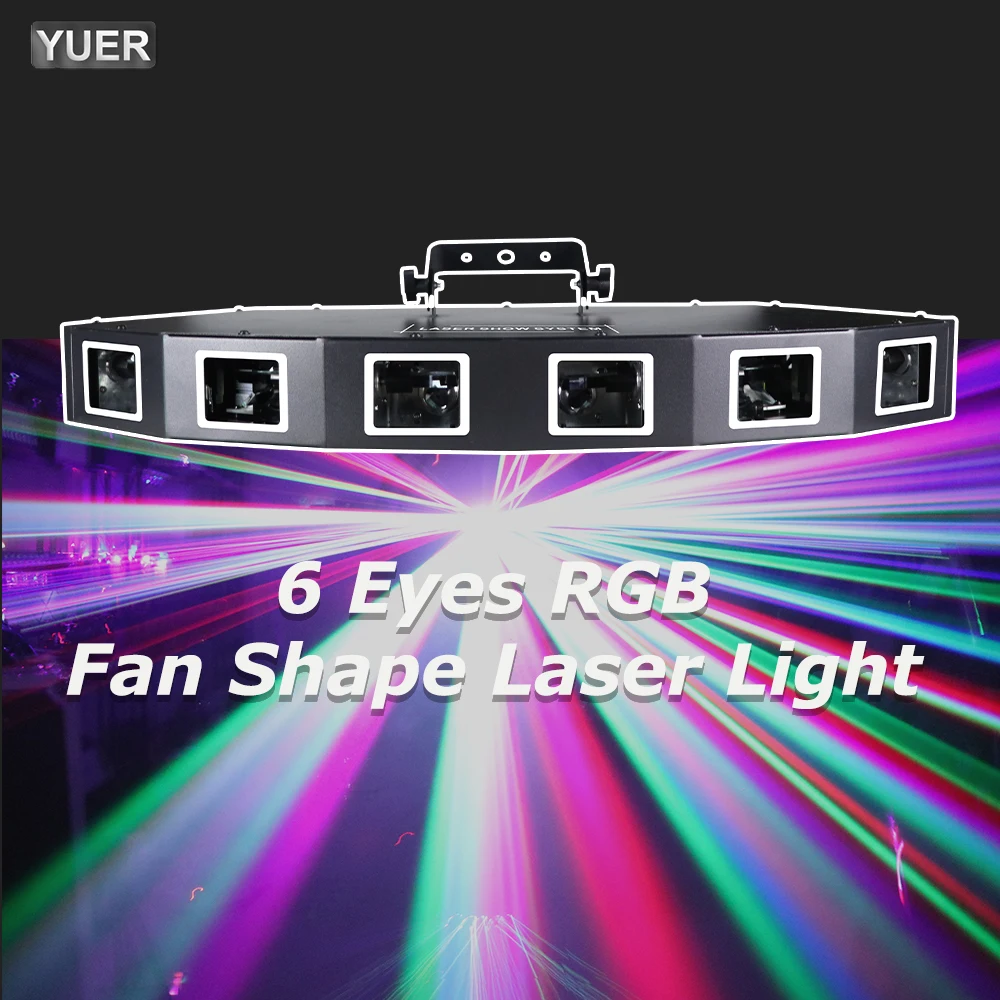 NEW 6 Eyes RGB Fan Shape Laser Stage Lighting Effect Projector DMX Music Sound For DJ Disco Party Bar Christmas Holiday Lamp