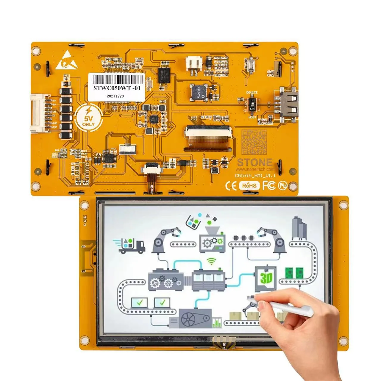 

5.0 Inch TFT HMI GUI project via the free STONE GUI software the easy Drag-and-Drop components and Simple JSON code reduce