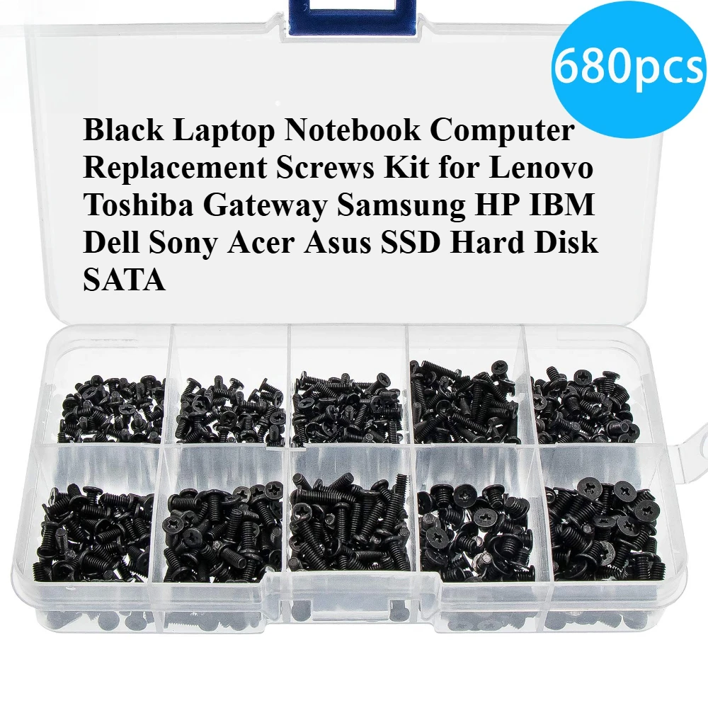 

680pcs M2 M2.5 M3 Screws Notebook Computer Screws Black Zinc Plated Cross CM Screws for Motherboard SSD HDD Fan PC Repair Laptop