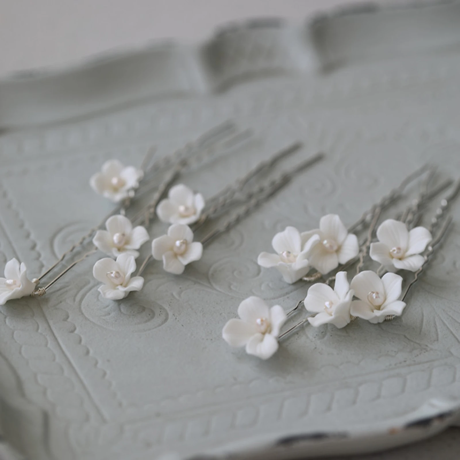 Hanbok Hair Pin - Elegante keramische bloemenhaarspeld met zoetwaterparel voor