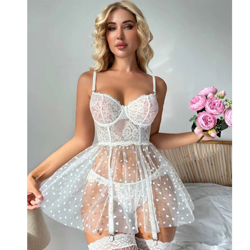 Night Sleep Dress Women Lingerie Push Up Sling Lace Backless V-Neck Nightdress Embroidery Nightgown Sexy Sleepwear Home Clothes