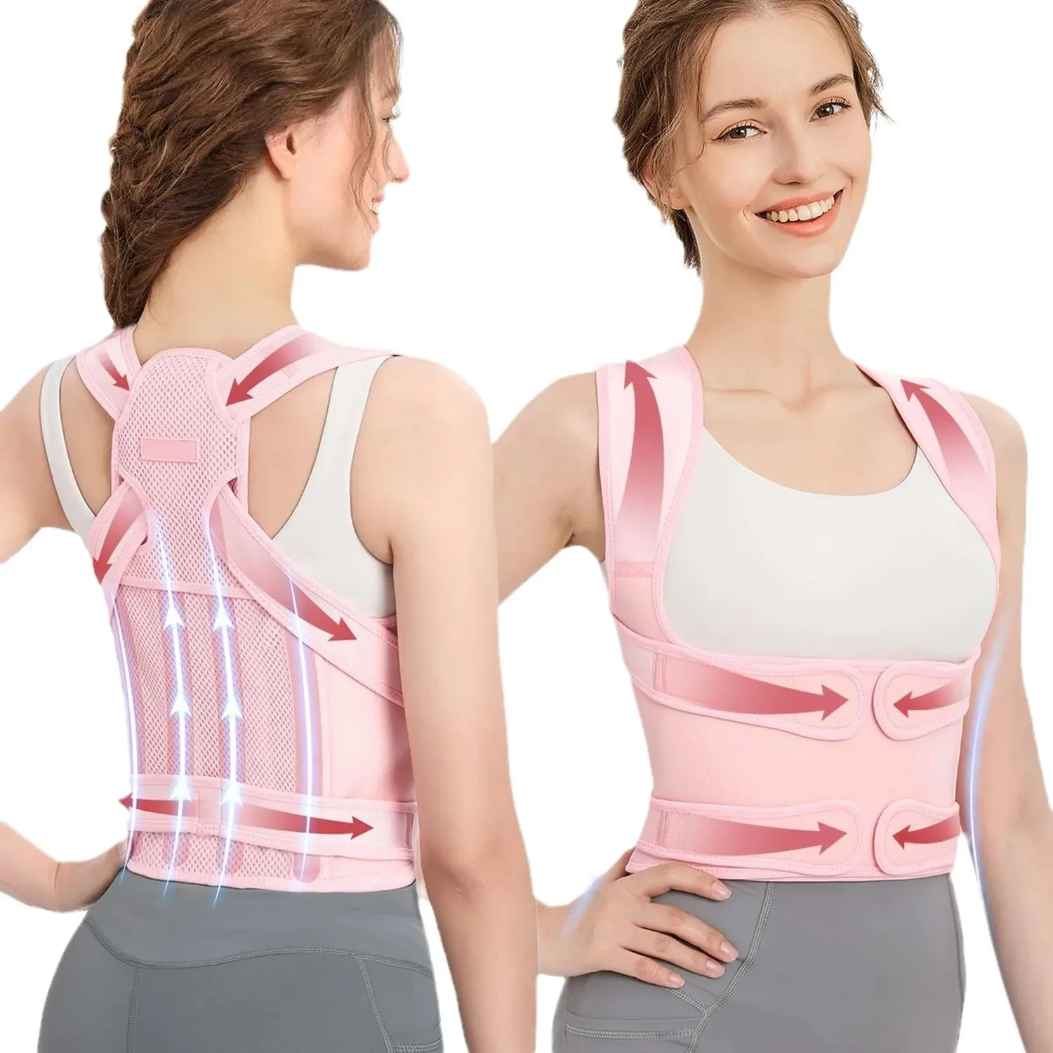 NEW Adjustable Back Posture Corrector, Orthopedic Spinal Back Brace with Lumbar Pad Waist Support, Hunchback Correction Straps