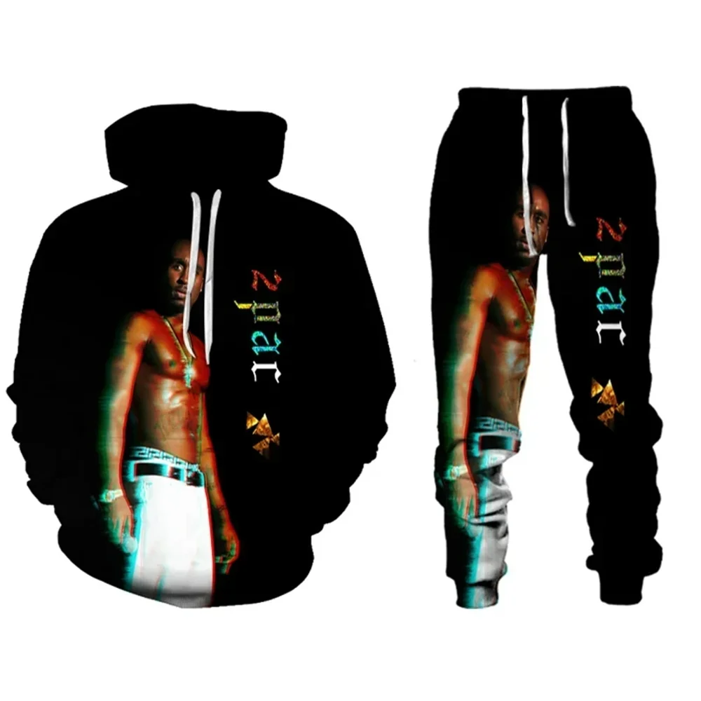 New Rap Singer 2 PAC Tupac Printed Hoodie Pant Sets 3D Men Women Hip Hop sudaderas para hombres suits Street Pop Two Piece Sets