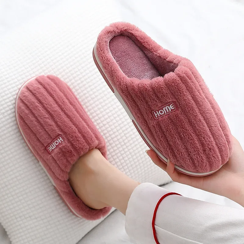 New Men Big Size 48 49 Winter Warm Slippers Women Soft Plush Furry Shoes Casual Flats Home Couples Bedroom Anti-Slip Slides