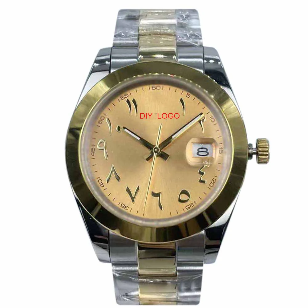 Montre à la mode avec logo personnalisé pour homme, montre à chiffres arabes, mouvement mécanique, fenêtre de calendrier, cadeau pour homme, 41mm