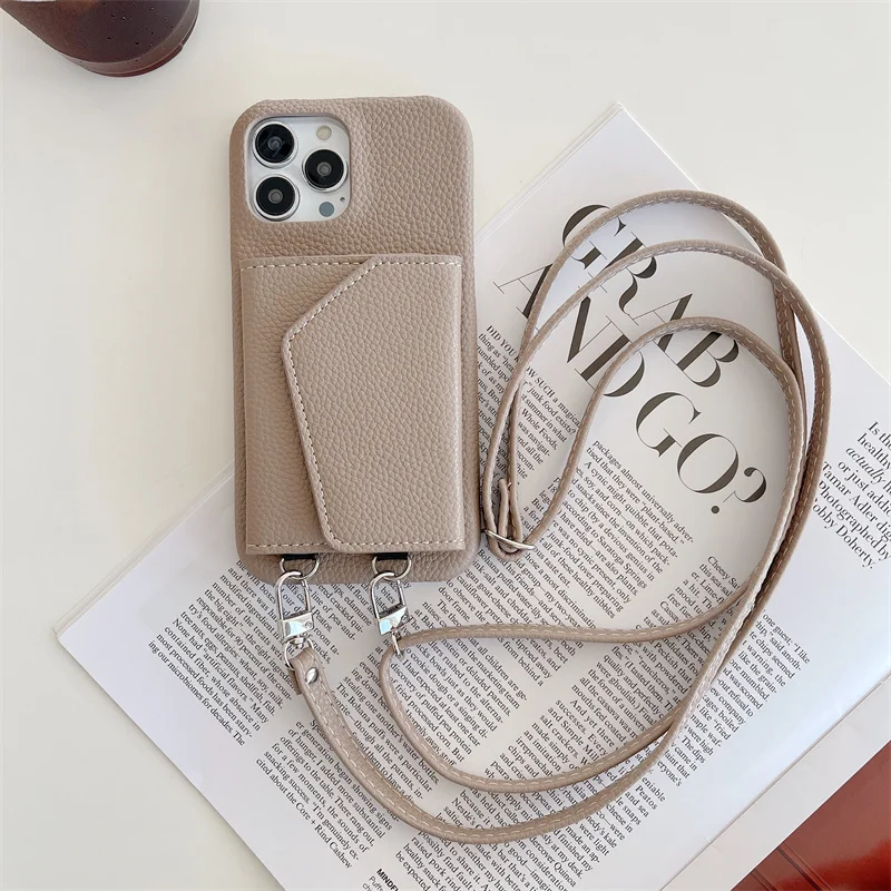 Trendige Crossbody-Leder-Brieftaschenhülle mit Lanyard für iPhone 18 17 18Pro 16 15 17Pro 14 13 Pro Max 12 16Pro, Handytasche mit Schminkspiegel – Detail 15