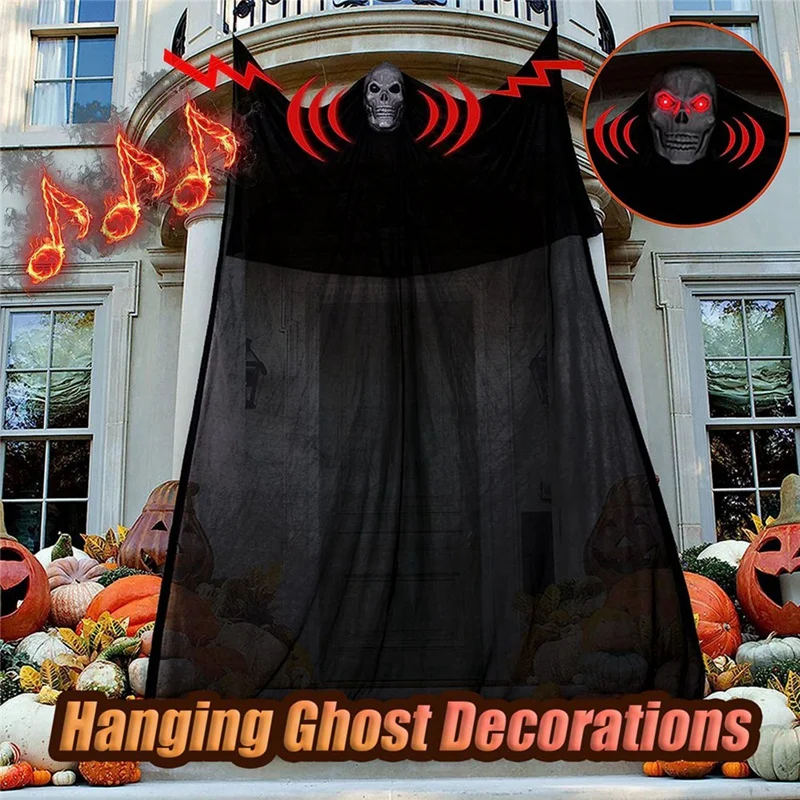 Haunted House Decoration Halloween Hanging Skull Ghost Decoration With LED, Indoor Outdoor Bar No Sound