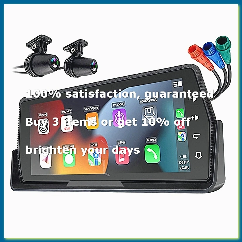 Portable 6.86 Inch Motorcycle DVR Wireless Carplay Android Auto Screen GPS Display Monitor Dual AHD Cameras